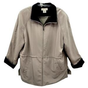 Jones New York Sport Contrasting Cuffs Zip Front‎ Draw String Waist Barn Jacket